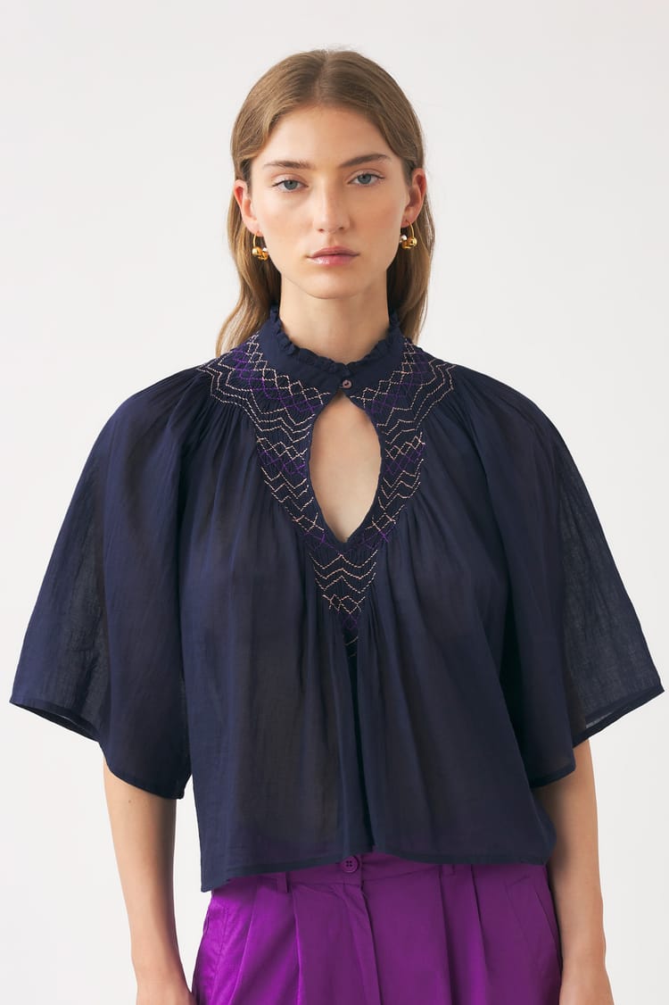 Antik Batik Blouse Bleu Nuit En Voile De Coton