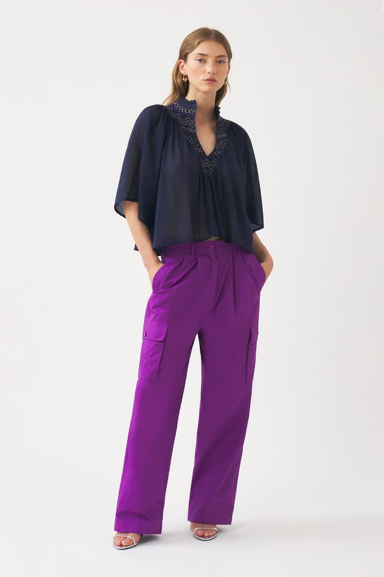 antik batik Blouse bleu nuit en voile de Coton