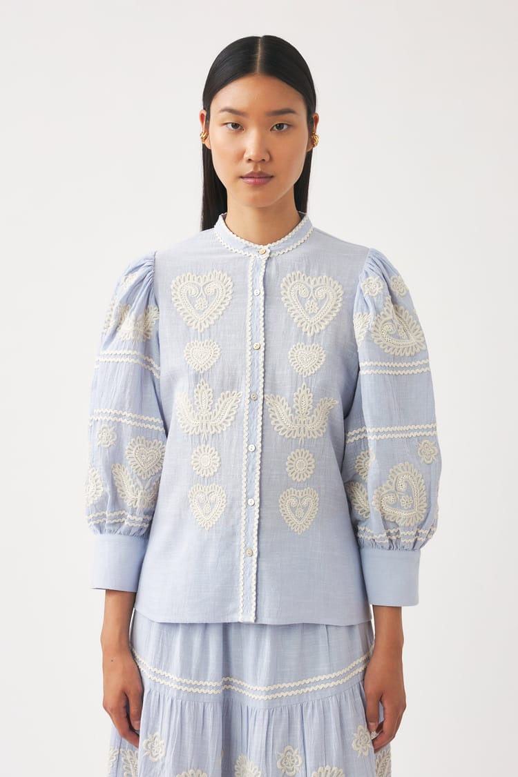 antik batik Blouse bleue broderie hongroise