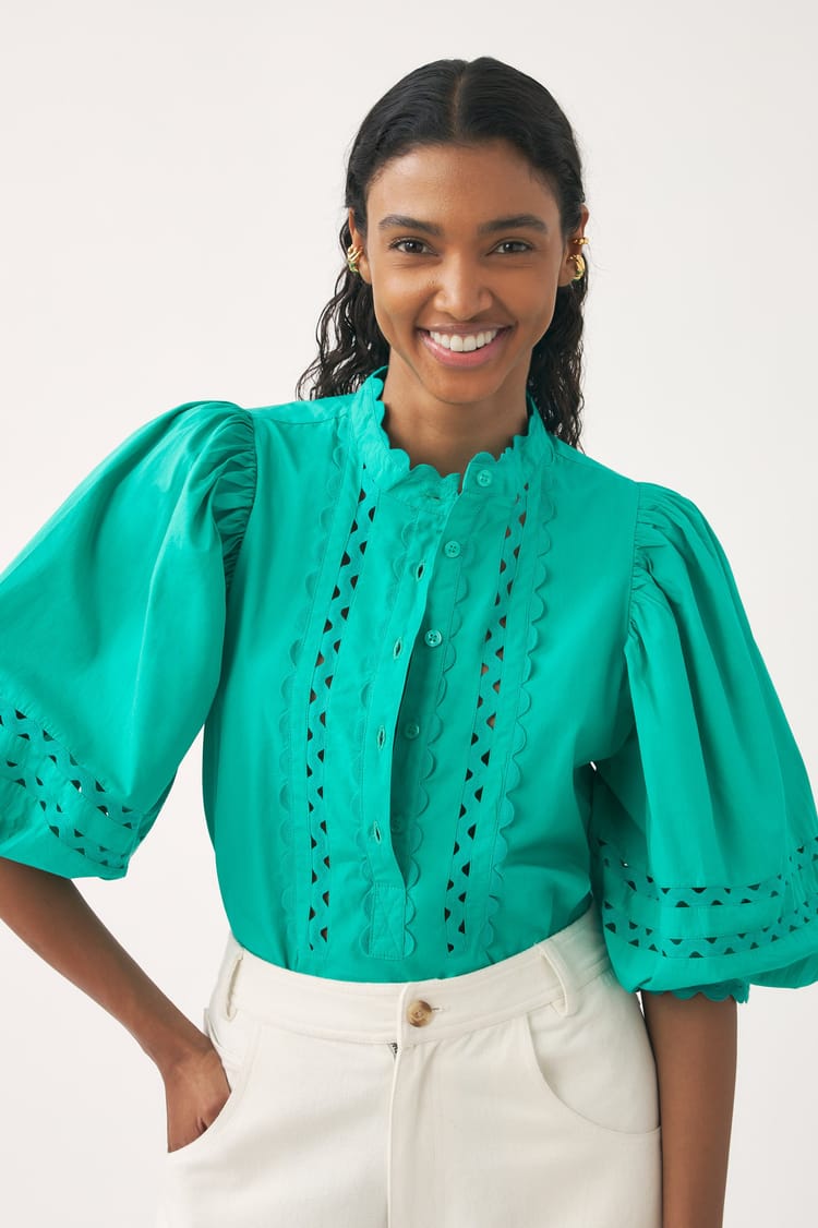 Antik Batik Blouse Bleue D'inspiration Victorienne