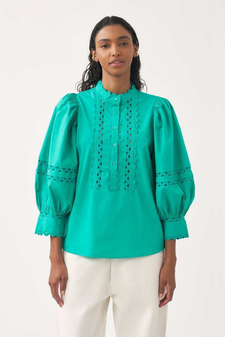 Antik Batik Blouse Bleue D'inspiration Victorienne