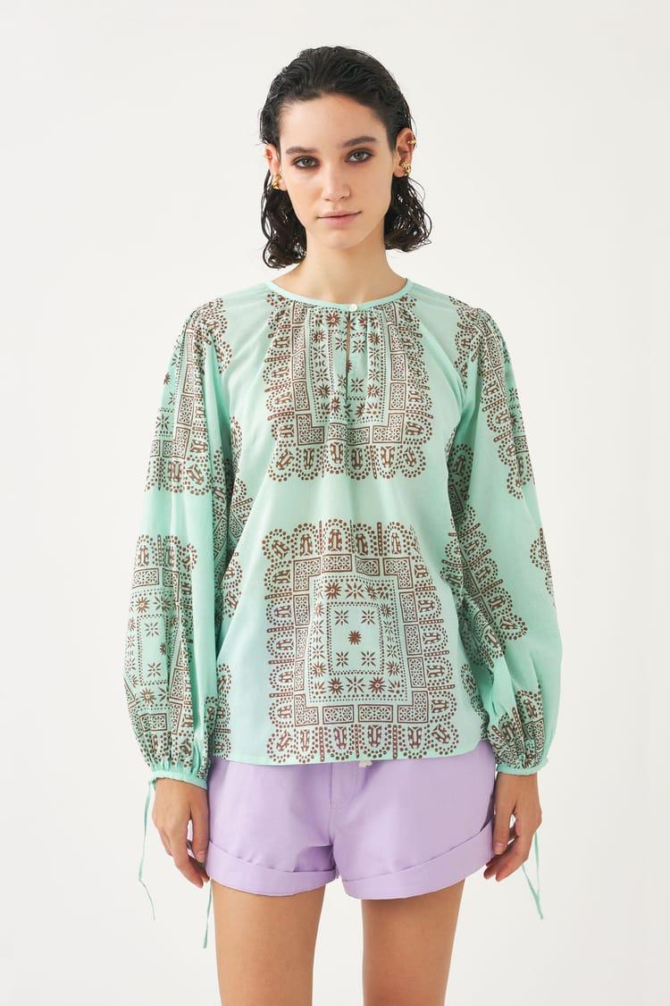 Antik Batik Blouse Bleue En Voile De Coton