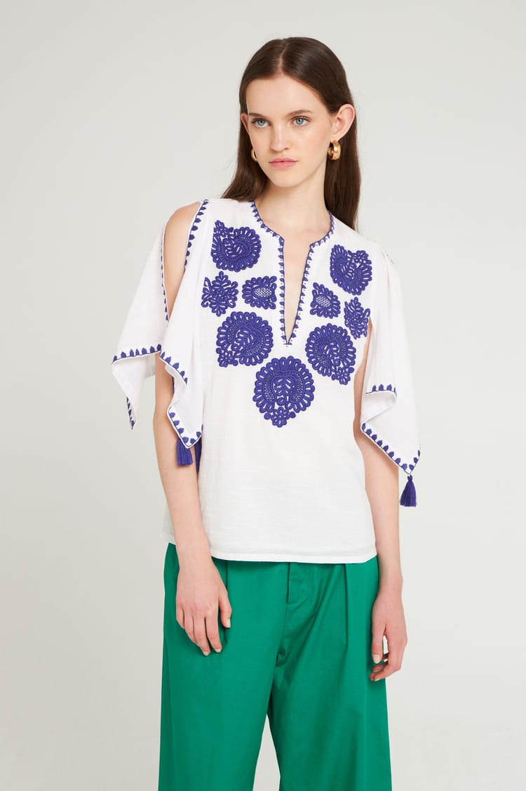 antik batik Blouse brodée blanche
