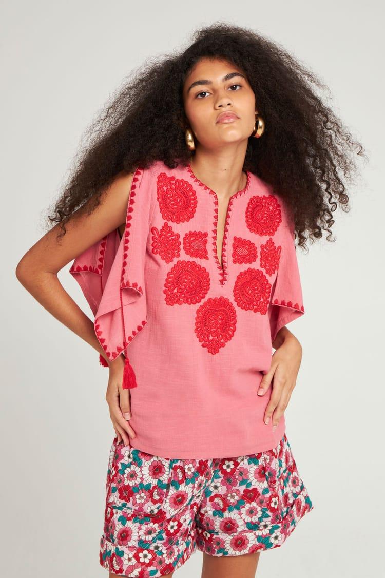 Antik Batik Blouse Brodée Corail