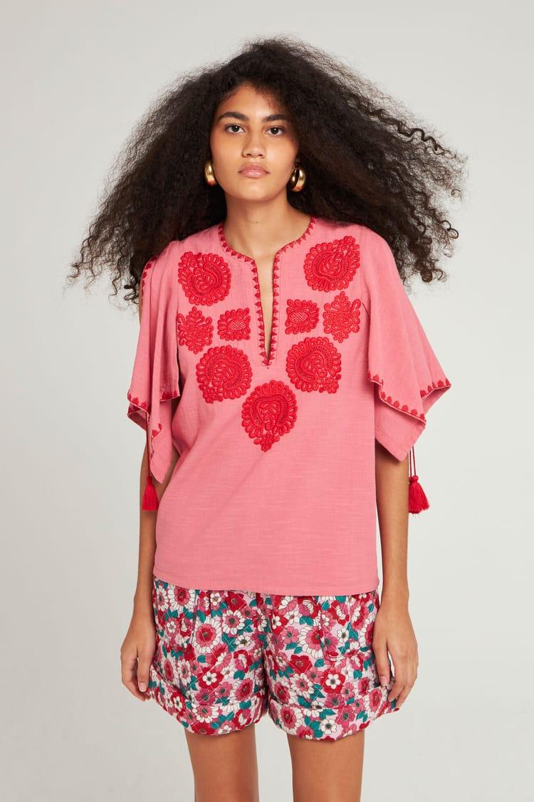 Antik Batik Blouse Brodée Corail