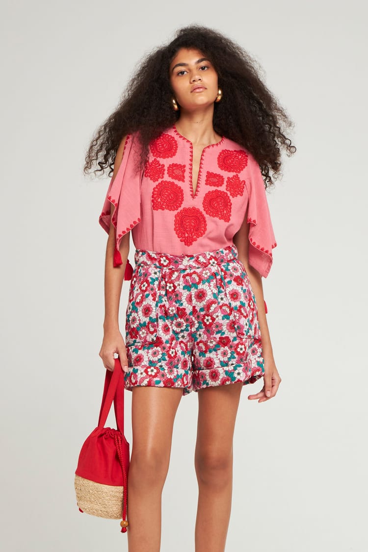 antik batik Blouse brodée corail