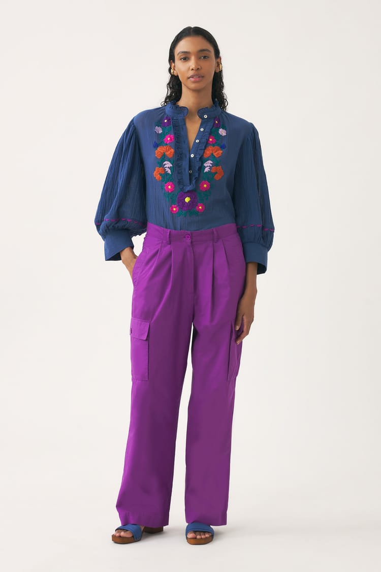 antik batik Blouse brodée de fleurs colorées