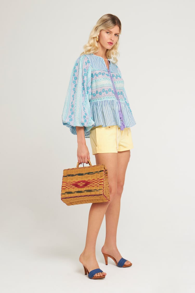 Antik Batik Blouse Casual Boho Chic Bleue