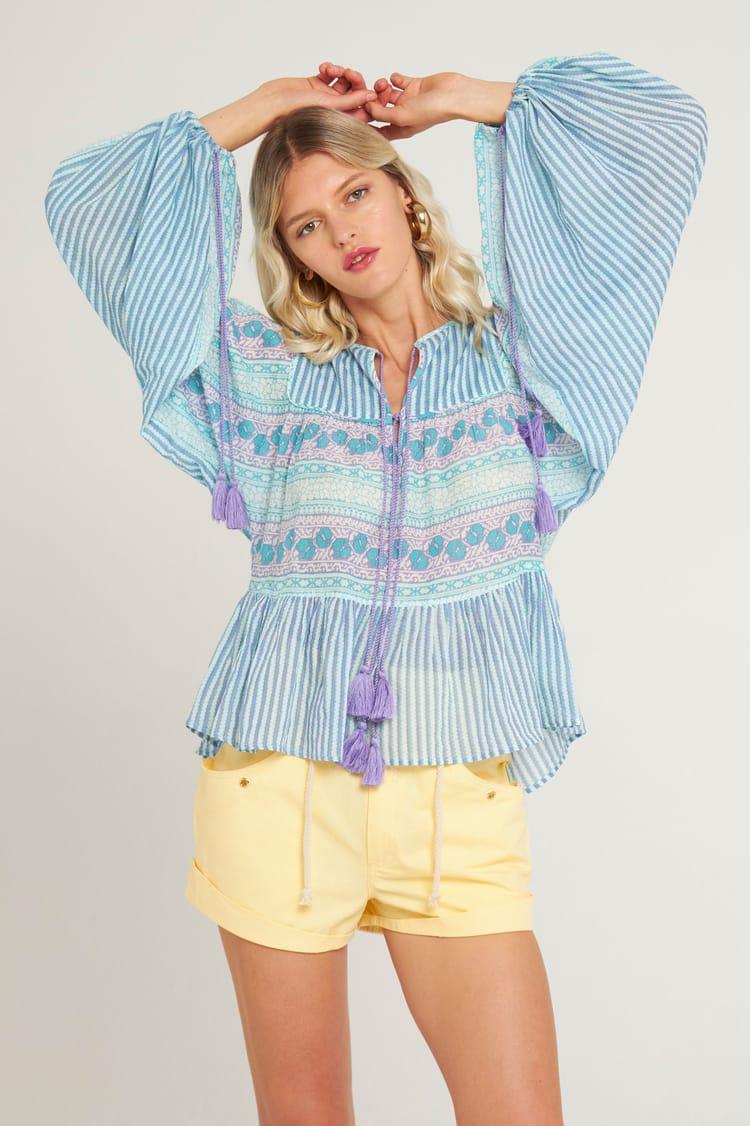 antik batik Blouse casual boho chic bleue