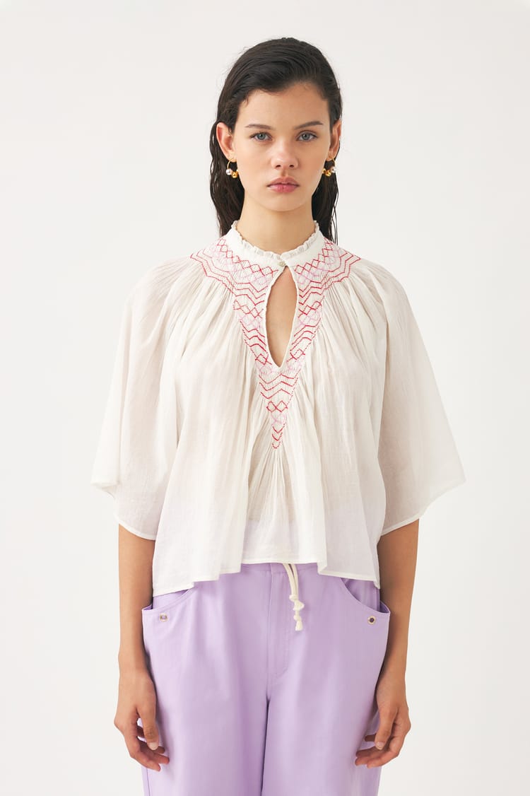 Antik Batik Blouse Crème En Voile De Coton