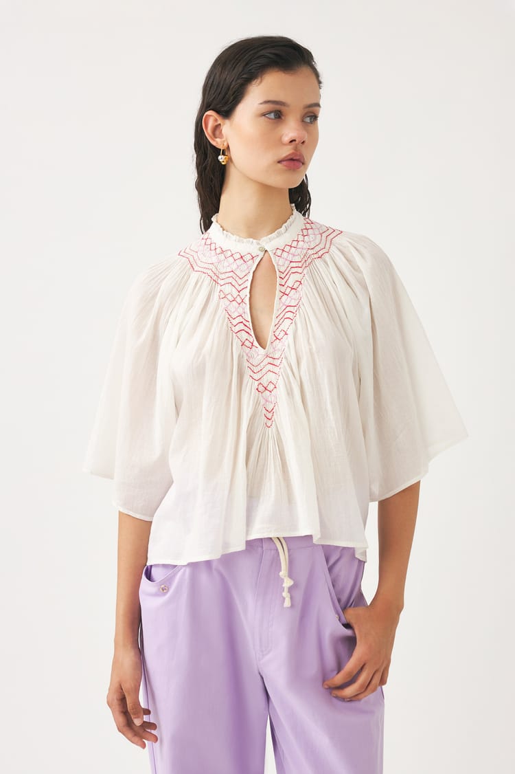 antik batik Blouse crème en voile de Coton