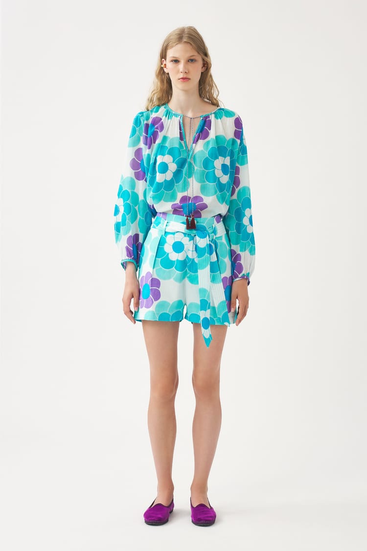 Antik Batik Blouse Fluide Bleue En Gaze De Coton