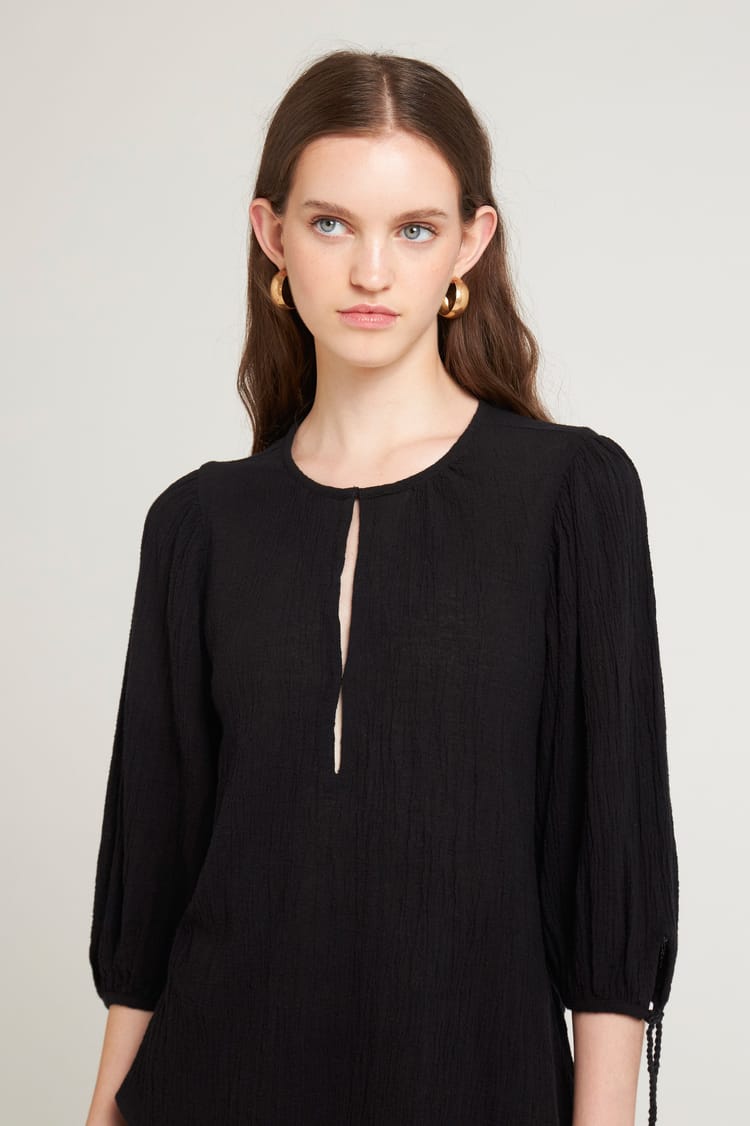 Antik Batik Blouse Fluide Noire En Crêpe De Coton