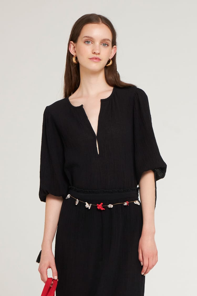 antik batik Blouse fluide noire en Crêpe de Coton