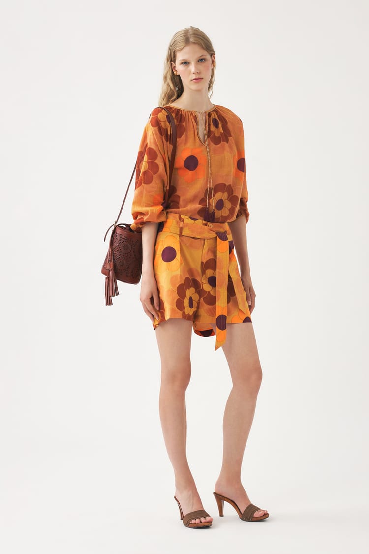 Antik Batik Blouse Fluide Orange En Gaze De Coton