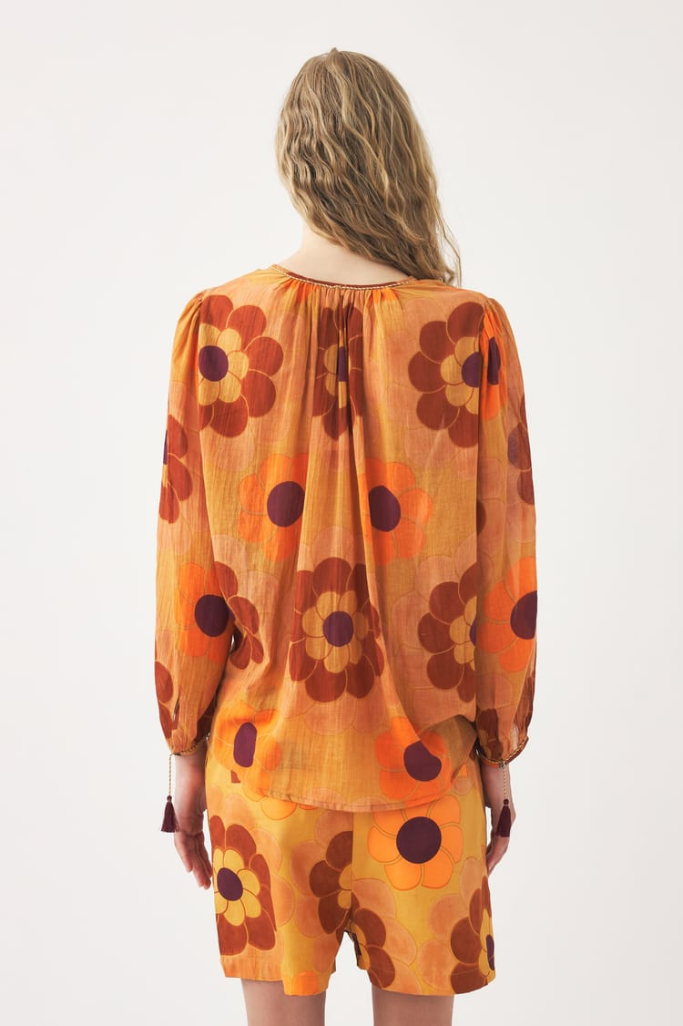 Antik Batik Blouse Fluide Orange En Gaze De Coton