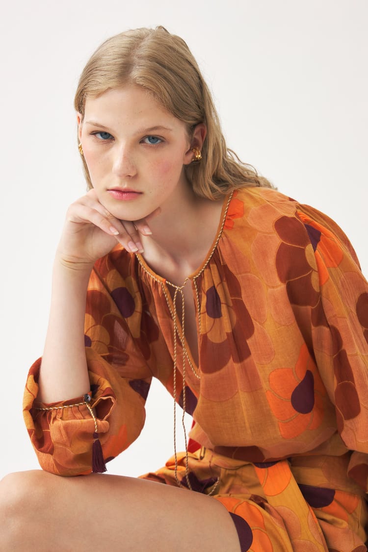 antik batik Blouse fluide orange en gaze de coton