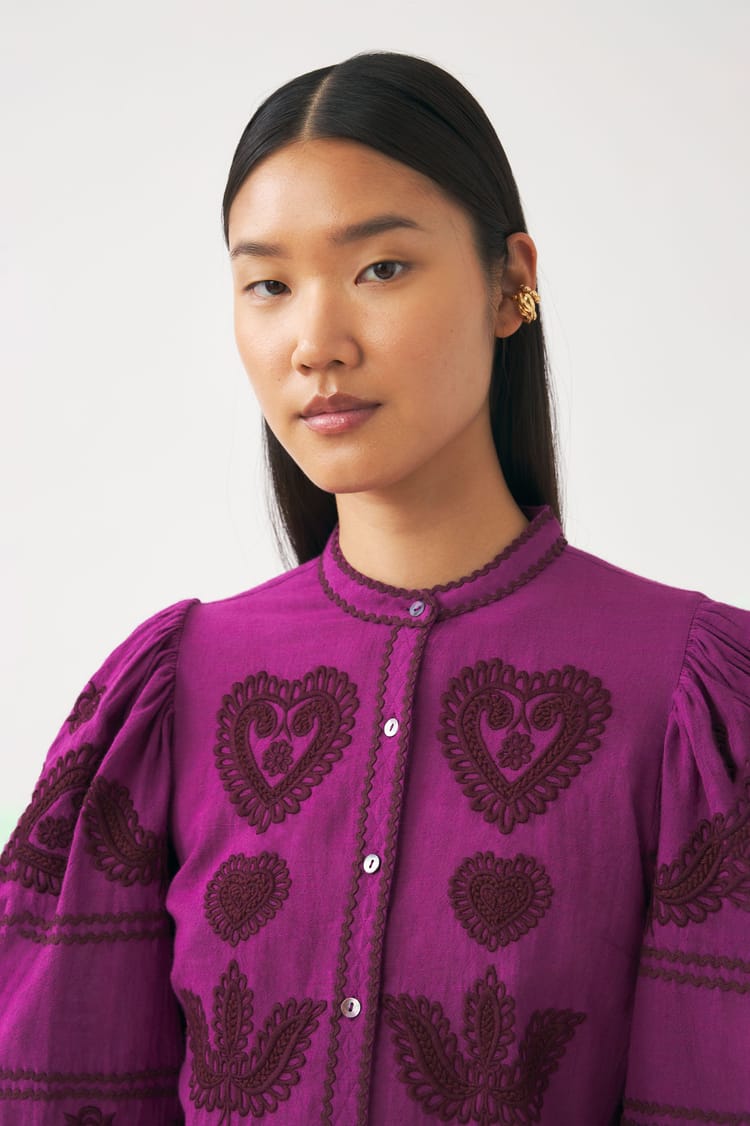 Antik Batik Blouse Magenta Broderie Hongroise