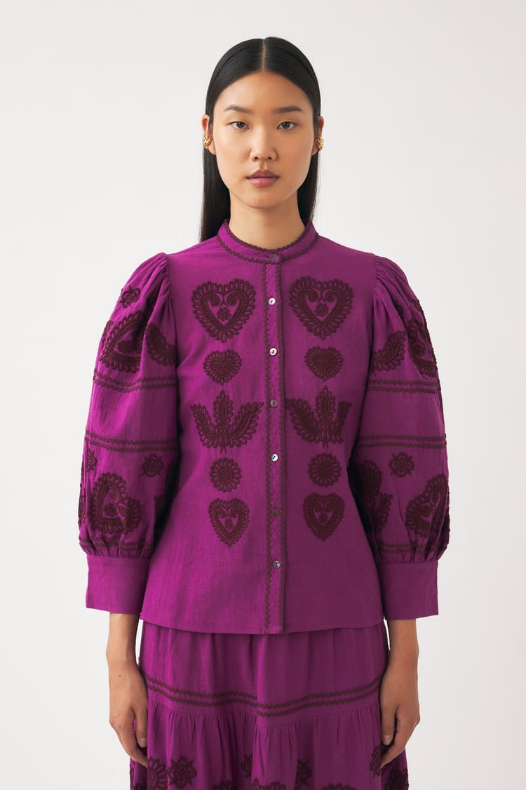 Antik Batik Blouse Magenta Broderie Hongroise
