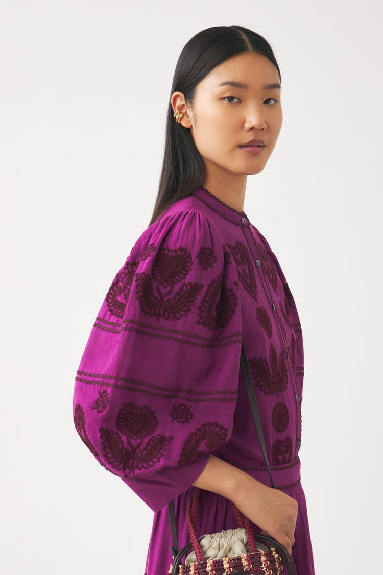 antik batik Blouse magenta broderie hongroise