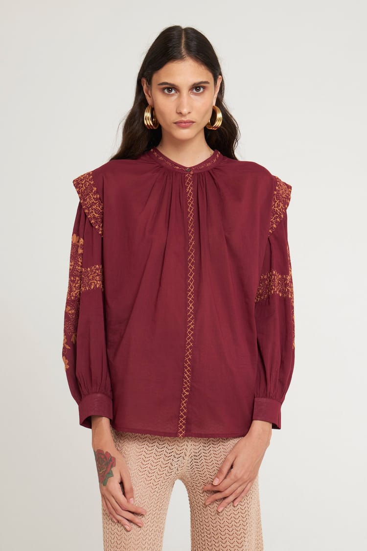 Antik Batik Blouse Marron Brodée