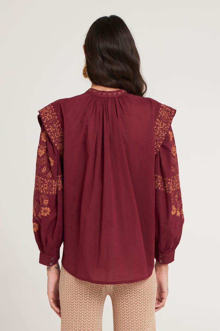Antik Batik Blouse Marron Brodée