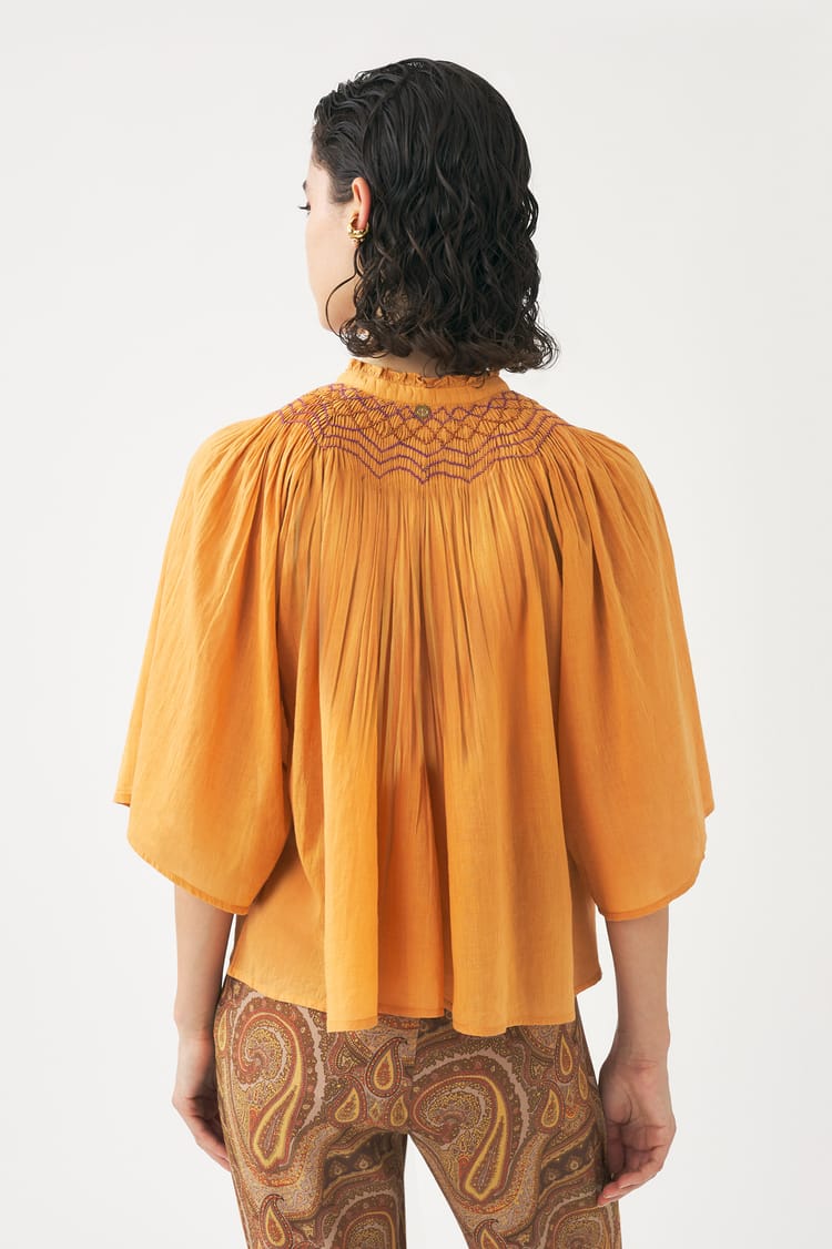 Antik Batik Blouse Orange En Voile De Coton