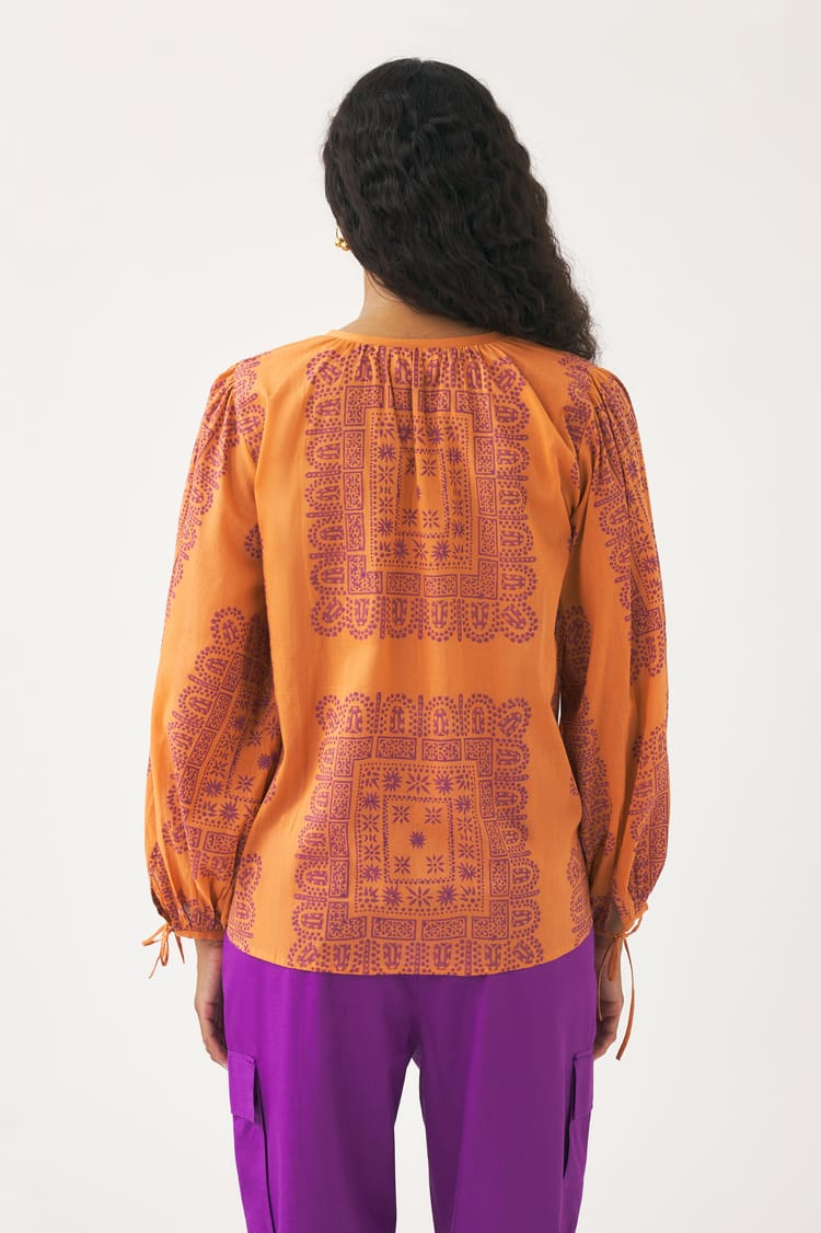 Antik Batik Blouse Orange En Voile De Coton