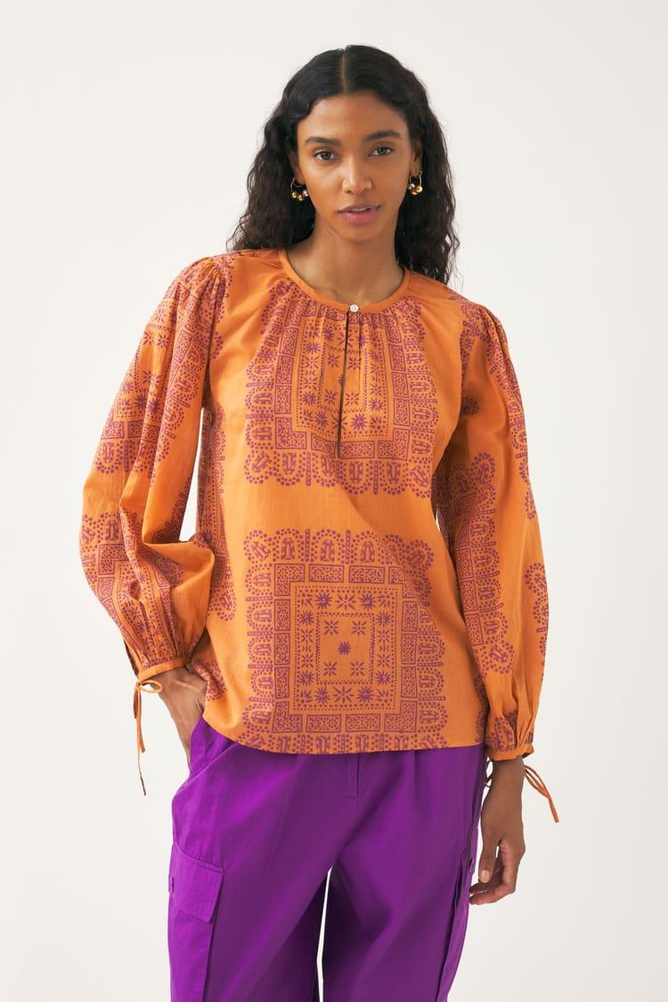 antik batik Blouse orange en voile de Coton