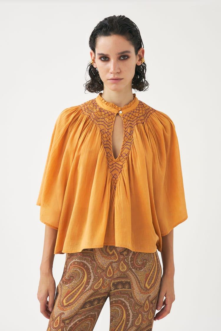 antik batik Blouse orange en voile de Coton