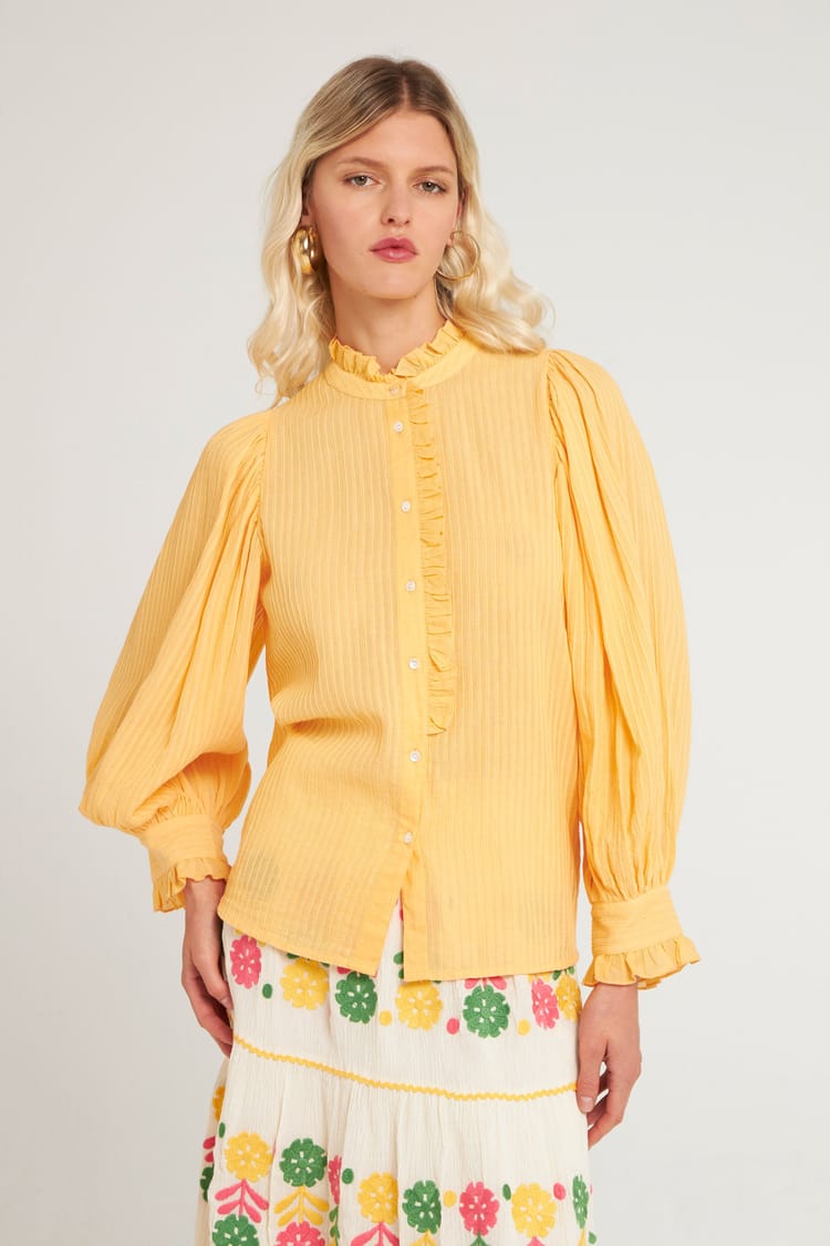 Antik Batik Blouse Orange Mangue En Crêpe De Coton