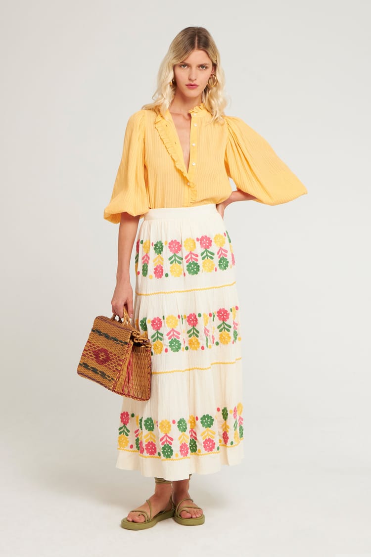 Antik Batik Blouse Orange Mangue En Crêpe De Coton