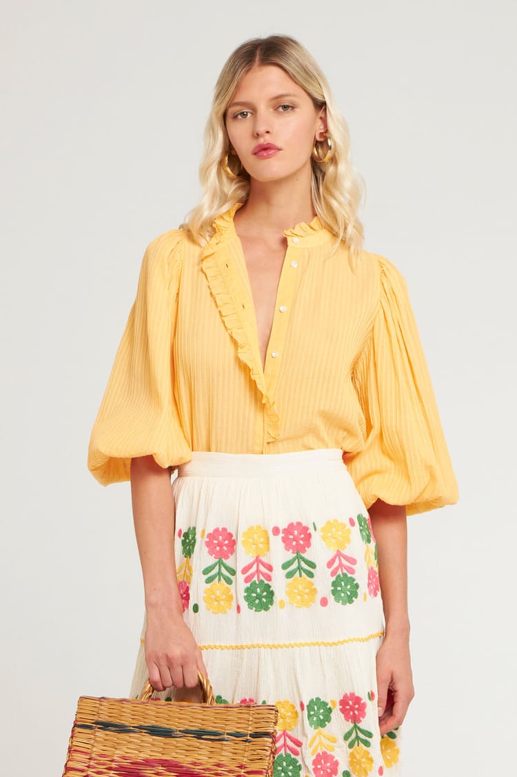 antik batik Blouse orange mangue en crêpe de Coton