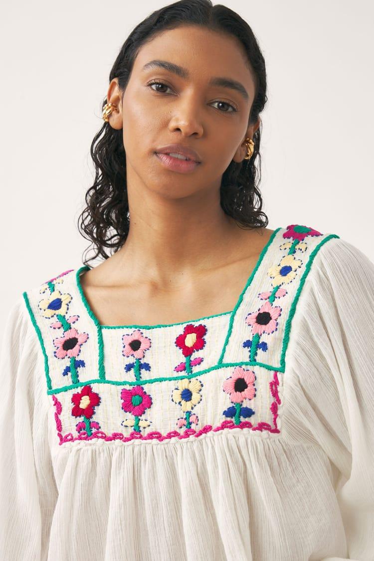 Antik Batik Blouse Plastron Blanc Crème