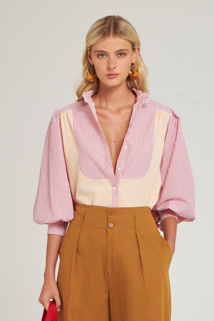 antik batik Blouse rayée rouge et jaune