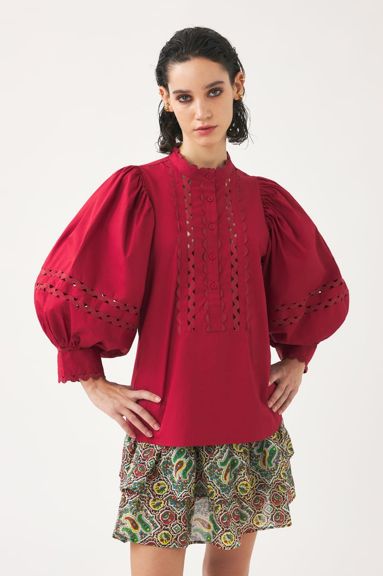 Antik Batik Blouse Rose D'inspiration Rouge