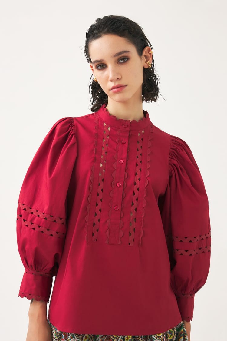 Antik Batik Blouse Rose D'inspiration Rouge