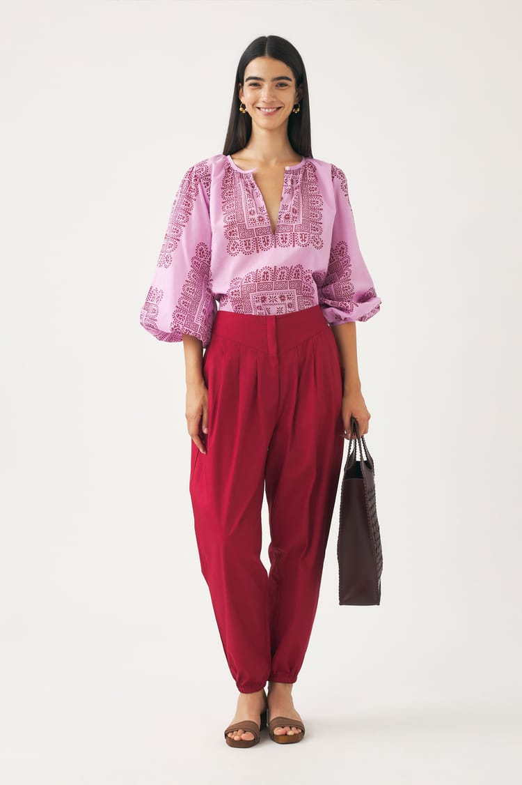 Antik Batik Blouse Rose En Voile De Coton