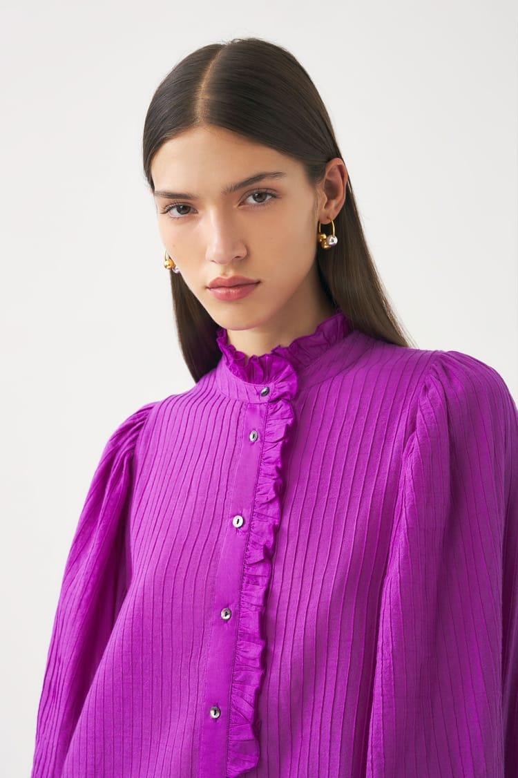 Antik Batik Blouse Rose Violet En Crêpe De Coton