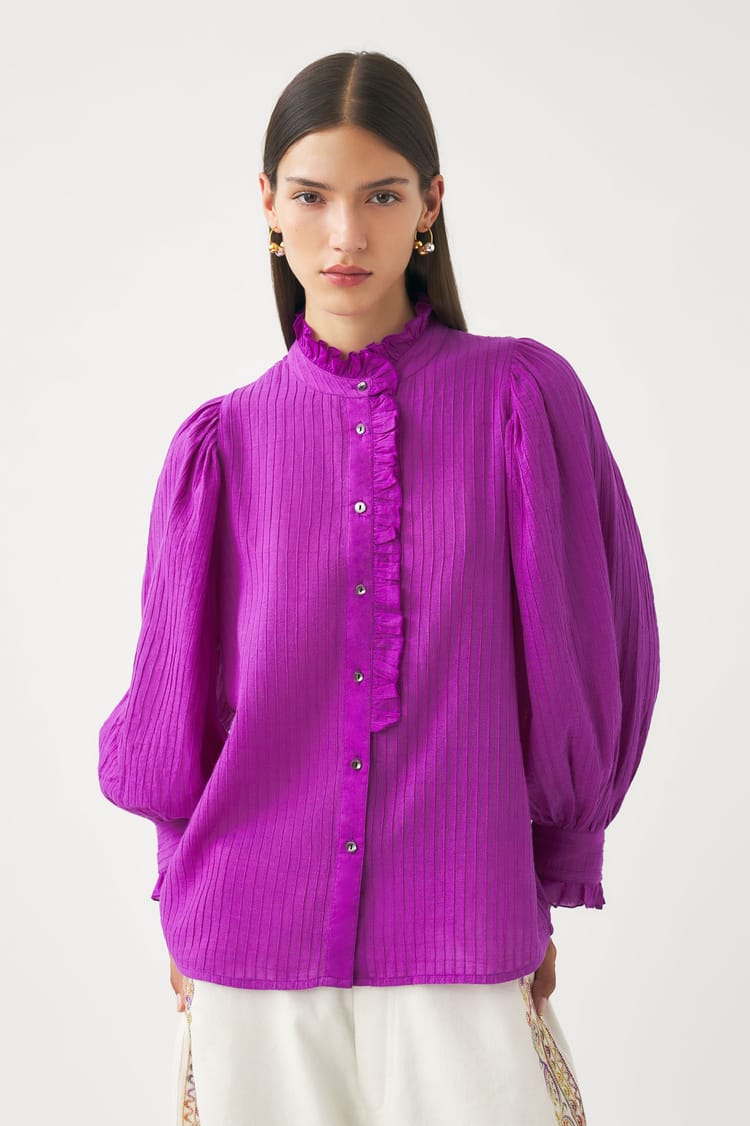 antik batik Blouse rose violet en crêpe de Coton