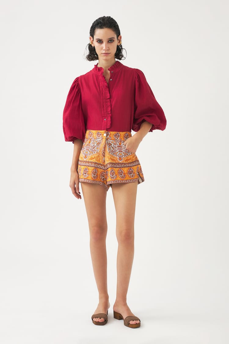 Antik Batik Blouse Rouge Cerise En Crêpe De Coton