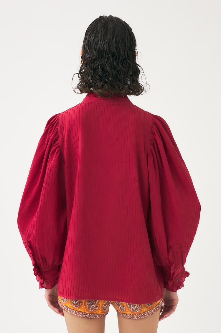 Antik Batik Blouse Rouge Cerise En Crêpe De Coton