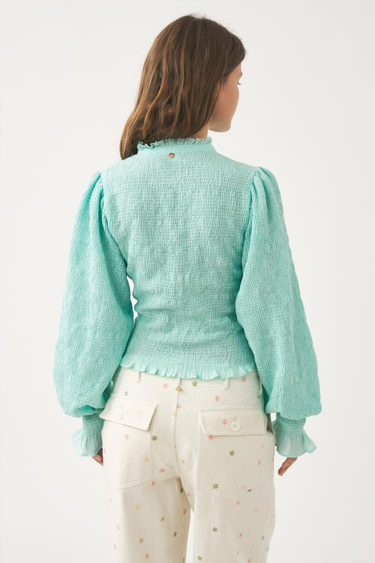 Antik Batik Blouse Smockée Bleue