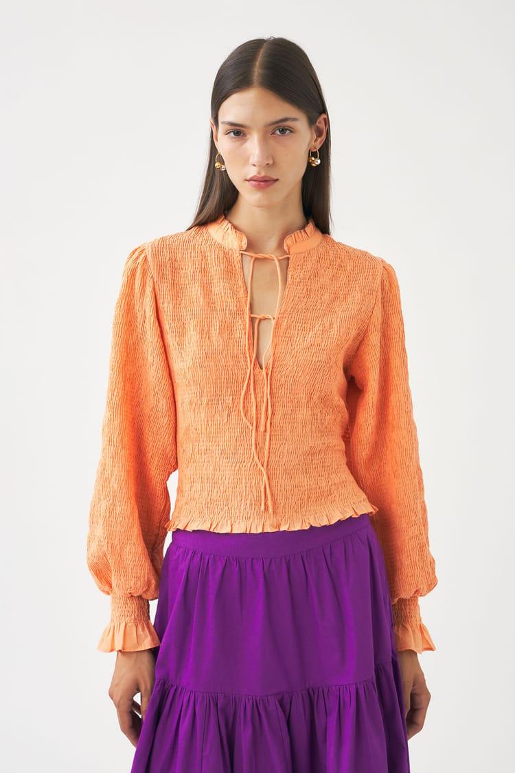 Antik Batik Blouse Smockée Mandarine