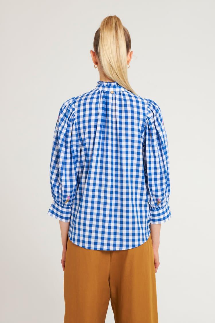 Antik Batik Blouse Vichy Brodée En Coton Bleue