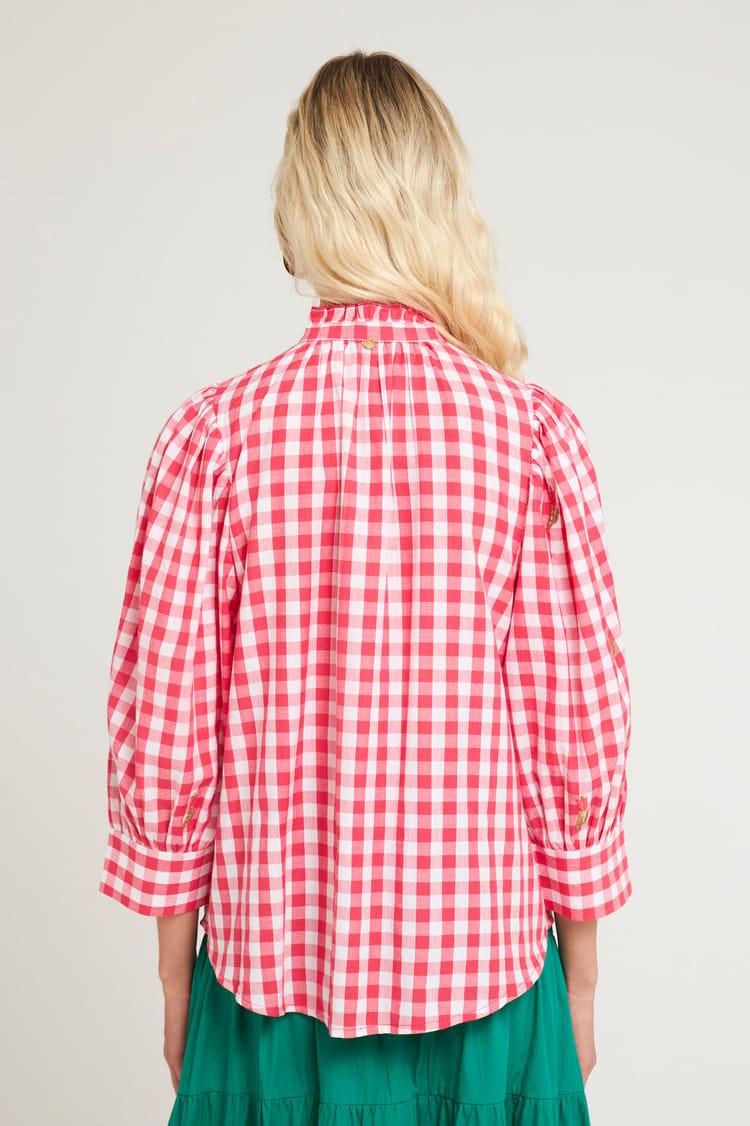 Antik Batik Blouse Vichy Brodée En Coton Rouge