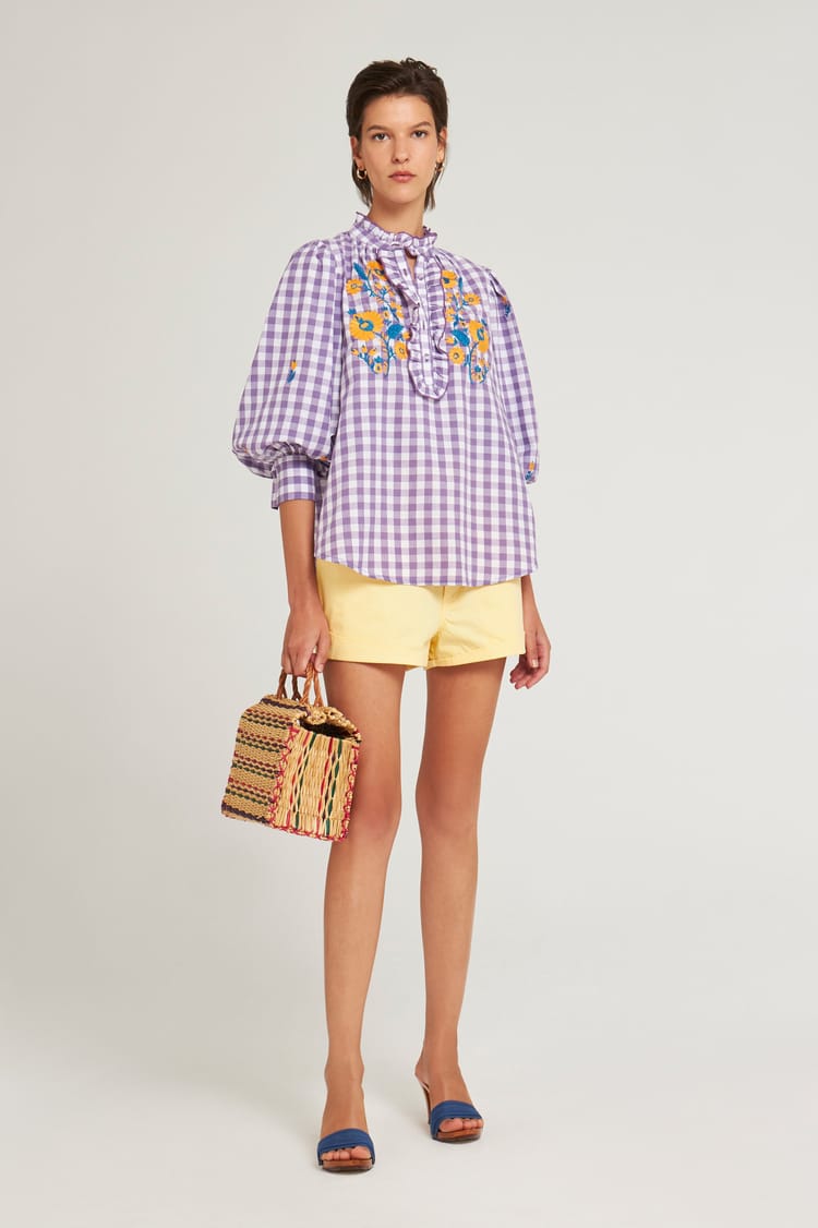 Antik Batik Blouse Vichy Brodée En Coton Violet