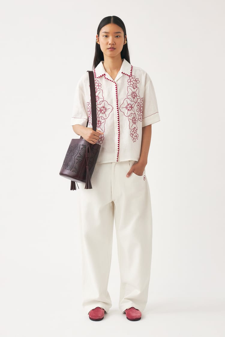 antik batik Chemisier blanc brodée en coton-lin