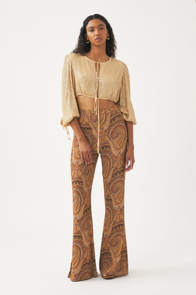 antik batik Crop top beige brodé de sequins