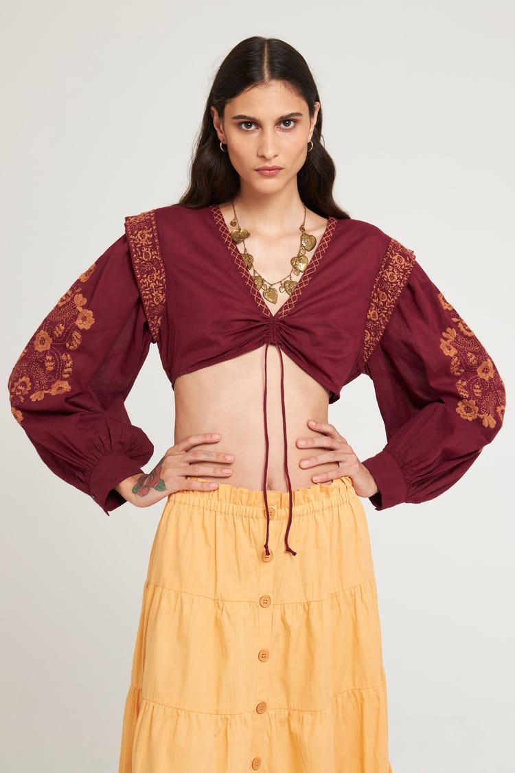 Antik Batik Crop Top Broderies Florales